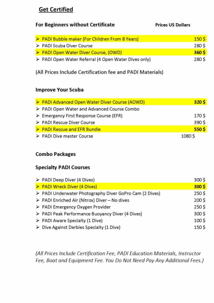 padi dive certification courses sri Lanka
